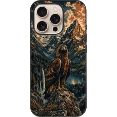 Coque iPhone 16 Pro - Silicone rigide noir Linocut Aigle Royal