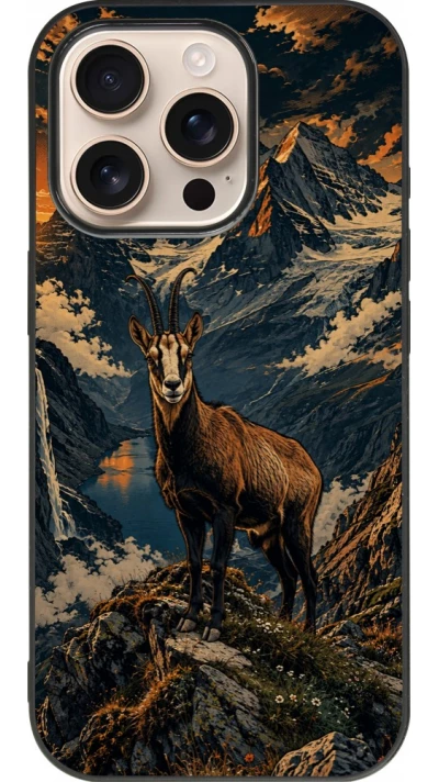 Coque iPhone 16 Pro - Silicone rigide noir Linocut Chamois