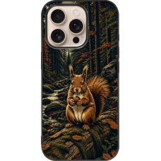 iPhone 16 Pro Case Hülle - Silikon schwarz Linocut Eichhörnchen