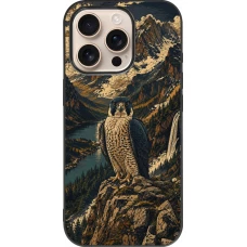 Coque iPhone 16 Pro - Silicone rigide noir Linocut Faucun pèlerin
