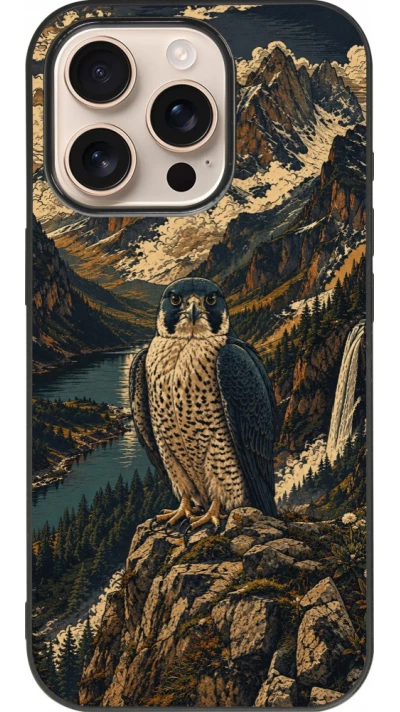 Coque iPhone 16 Pro - Silicone rigide noir Linocut Faucun pèlerin