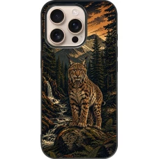 Coque iPhone 16 Pro - Silicone rigide noir Linocut Lynx