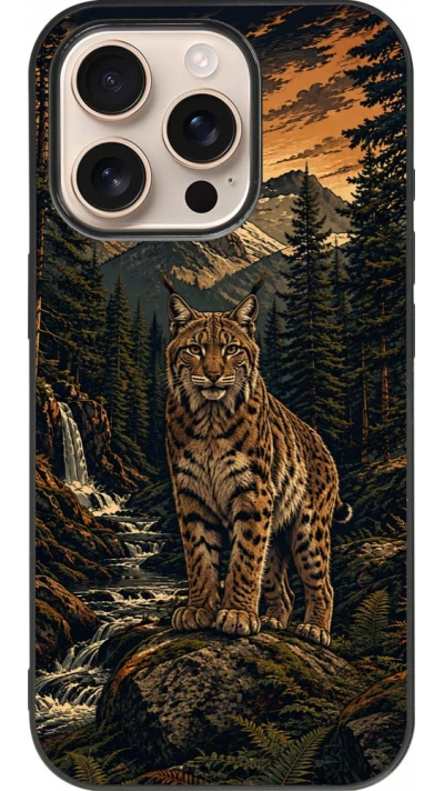 Coque iPhone 16 Pro - Silicone rigide noir Linocut Lynx