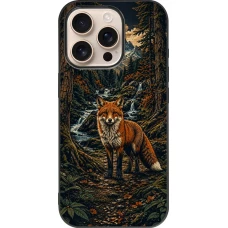 Coque iPhone 16 Pro - Silicone rigide noir Linocut Renard