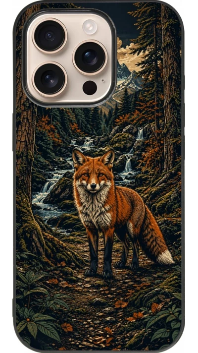 Coque iPhone 16 Pro - Silicone rigide noir Linocut Renard