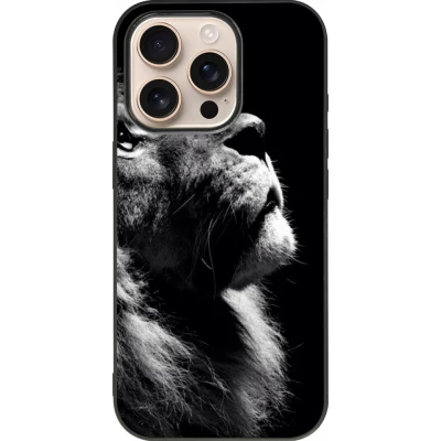 Coque iPhone 16 Pro - Silicone rigide noir Lion looking up