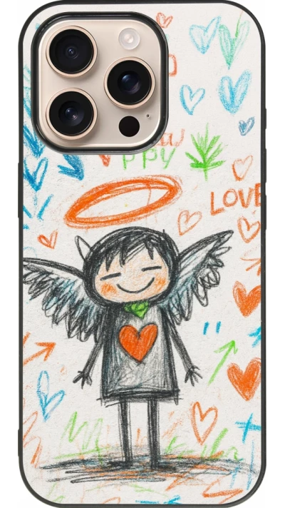 iPhone 16 Pro Case Hülle - Silikon schwarz Little Angel Sketch Love