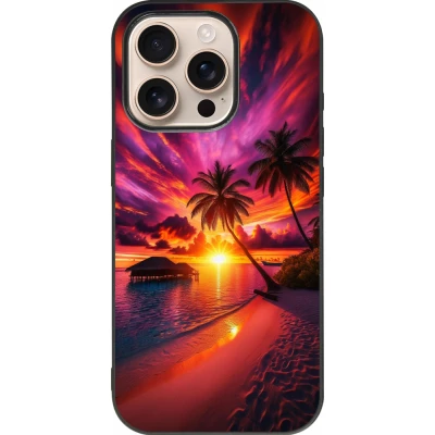 iPhone 16 Pro Case Hülle - Silikon schwarz Malediven Abenddämmerung Glückseligkeit