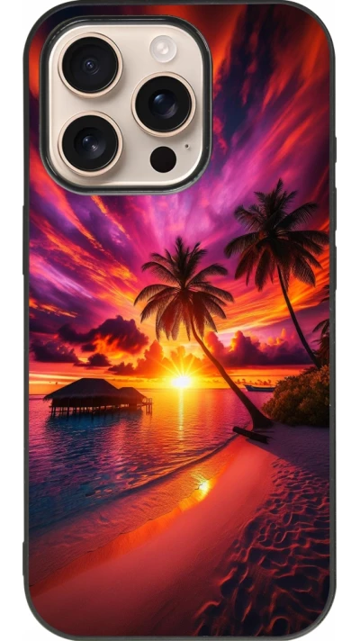 iPhone 16 Pro Case Hülle - Silikon schwarz Malediven Abenddämmerung Glückseligkeit