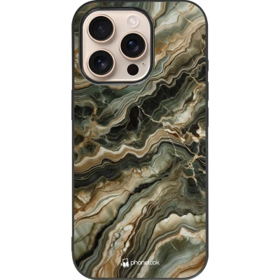 Coque iPhone 16 Pro - Silicone rigide noir Marbre Olive
