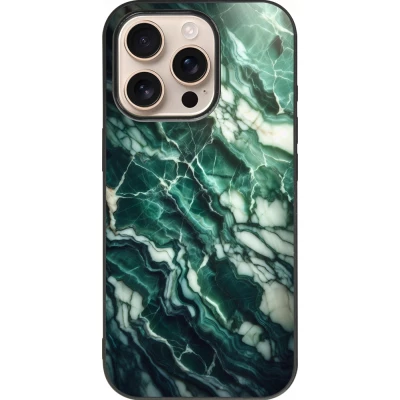 iPhone 16 Pro Case Hülle - Silikon schwarz Majestätischer grüner Marmor