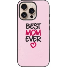 Coque iPhone 16 Pro - Silicone rigide noir Mom 2023 best Mom ever pink