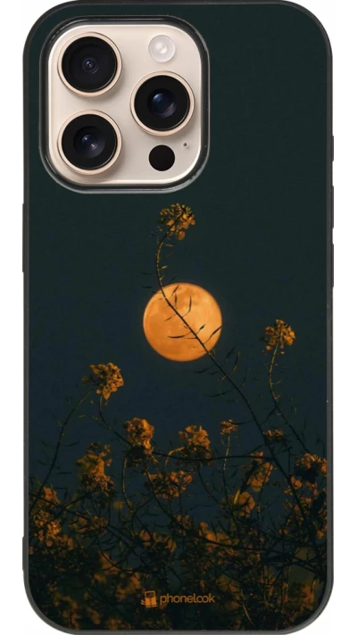 iPhone 16 Pro Case Hülle - Silikon schwarz Moon Flowers