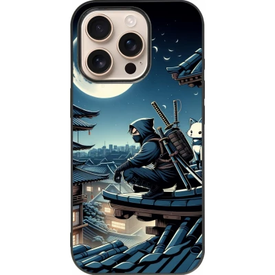 iPhone 16 Pro Case Hülle - Silikon schwarz Ninja unter dem Mond
