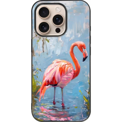 iPhone 16 Pro Case Hülle - Silikon schwarz Paint Flamingo