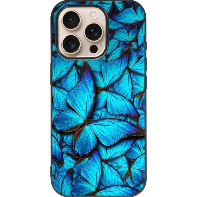 iPhone 16 Pro Case Hülle - Silikon schwarz Papillon bleu