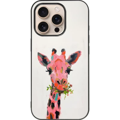 Coque iPhone 16 Pro - Silicone rigide noir Pink Girafe Paint