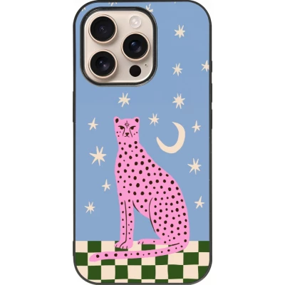 iPhone 16 Pro Case Hülle - Silikon schwarz Pink leopard with stars 2026