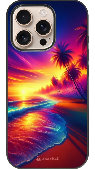 iPhone 16 Pro Case Hülle - Silikon schwarz Strand Sonnenuntergang auffällig
