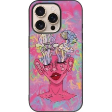 iPhone 16 Pro Case Hülle - Silikon schwarz Psychedelic pink mushroom
