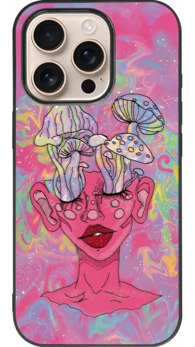 iPhone 16 Pro Case Hülle - Silikon schwarz Psychedelic pink mushroom