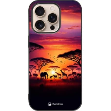 iPhone 16 Pro Case Hülle - Silikon schwarz Safari Sonnenuntergang Wildtiere