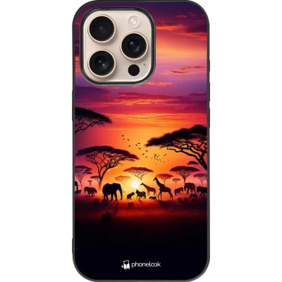 iPhone 16 Pro Case Hülle - Silikon schwarz Safari Sonnenuntergang Wildtiere