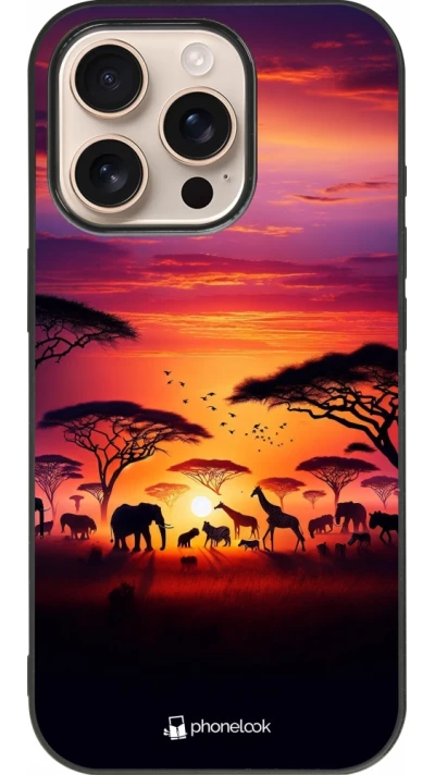 iPhone 16 Pro Case Hülle - Silikon schwarz Safari Sonnenuntergang Wildtiere