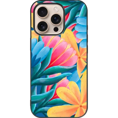 iPhone 16 Pro Case Hülle - Silikon schwarz Spring 23 colorful flowers
