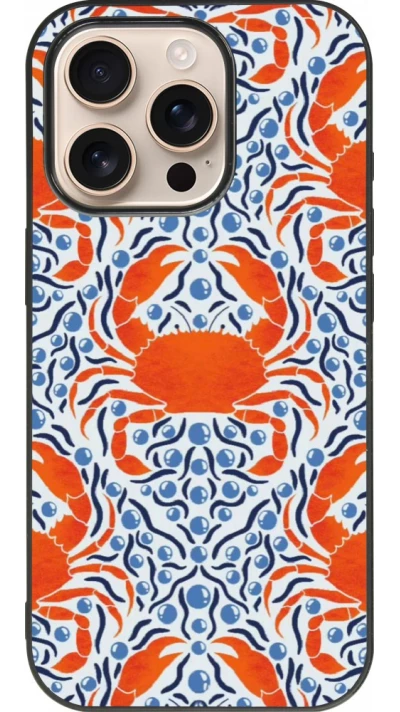 Coque iPhone 16 Pro - Silicone rigide noir Crabs and pearls Summer 2026