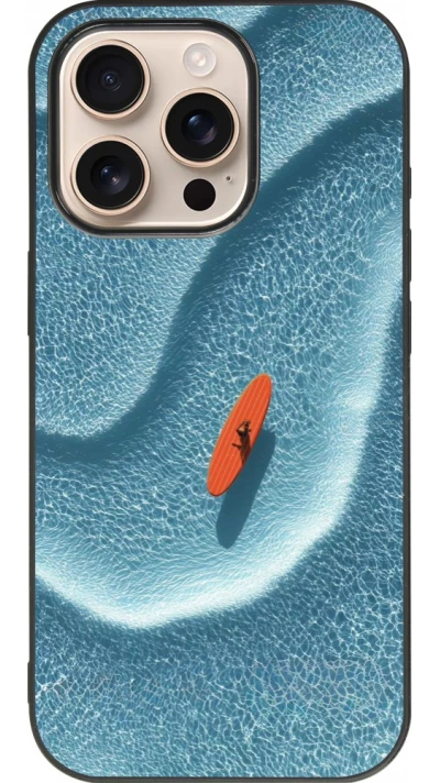 Coque iPhone 16 Pro - Silicone rigide noir Orange surf Summer 2026