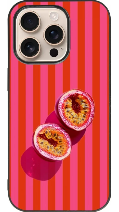 Coque iPhone 16 Pro - Silicone rigide noir Passion fruit Summer 2026