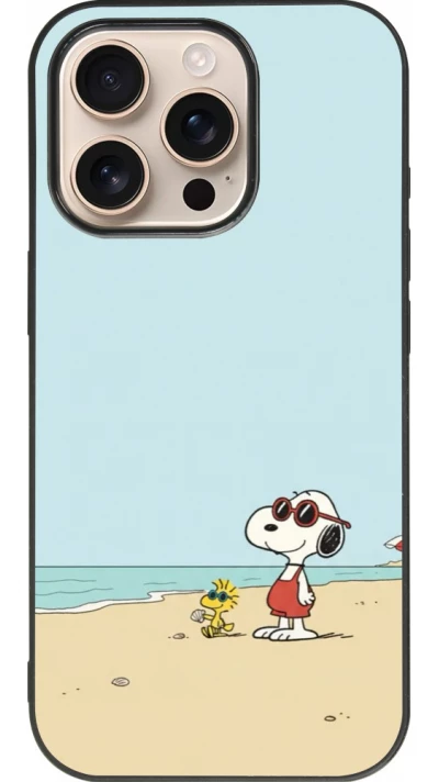Coque iPhone 16 Pro - Silicone rigide noir Snoopy on the beach Summer 2026