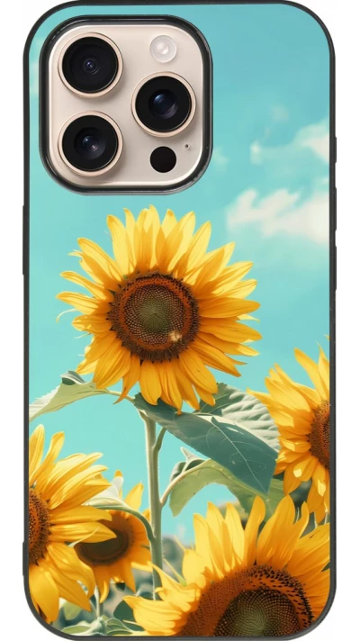 Coque iPhone 16 Pro - Silicone rigide noir Sunflowers Summer 2026