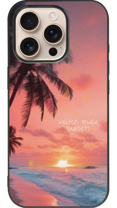 Coque iPhone 16 Pro - Silicone rigide noir Watch more sunsets Summer 2026