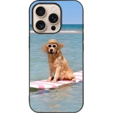 Coque iPhone 16 Pro - Silicone rigide noir Summer Dog on Paddle