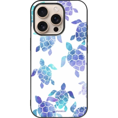 Coque iPhone 16 Pro - Silicone rigide noir Turtles pattern watercolor