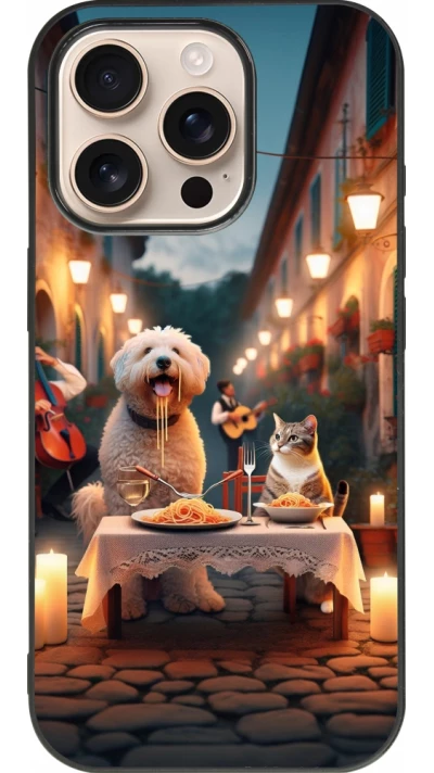 iPhone 16 Pro Case Hülle - Silikon schwarz Valentin 2024 Hund & Katze Kerzenlicht
