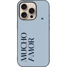 Coque iPhone 16 Pro - Silicone rigide noir Valentine 2024 mucho amor azul