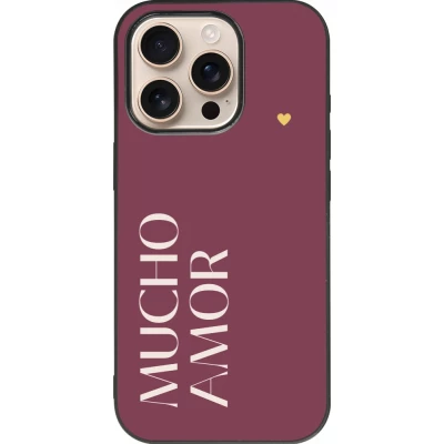 Coque iPhone 16 Pro - Silicone rigide noir Valentine 2024 mucho amor rosado