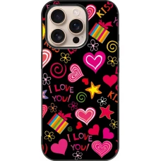 iPhone 16 Pro Case Hülle - Silikon schwarz Valentine 2023 love symbols