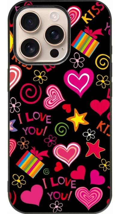 iPhone 16 Pro Case Hülle - Silikon schwarz Valentine 2023 love symbols