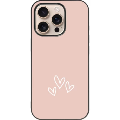 Coque iPhone 16 Pro - Silicone rigide noir Valentine 2023 three minimalist hearts