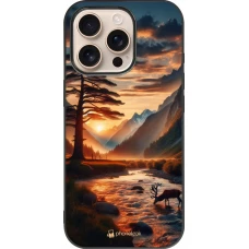 iPhone 16 Pro Case Hülle - Silikon schwarz Tal Sonnenuntergang Hirsch Baum