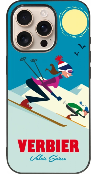 iPhone 16 Pro Case Hülle - Silikon schwarz Verbier Ski Downhill