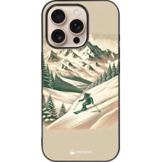 Coque iPhone 16 Pro - Silicone rigide noir Vintage Ski Mountain