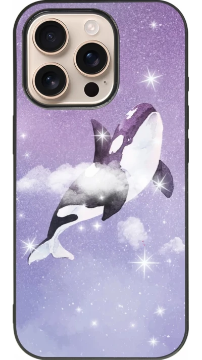 iPhone 16 Pro Case Hülle - Silikon schwarz Whale in sparking stars
