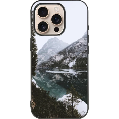 Coque iPhone 16 Pro - Silicone rigide noir Winter 22 snowy mountain and lake
