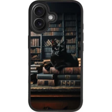 iPhone 17 Case Hülle - Silikon schwarz Katze Bücher dunkel