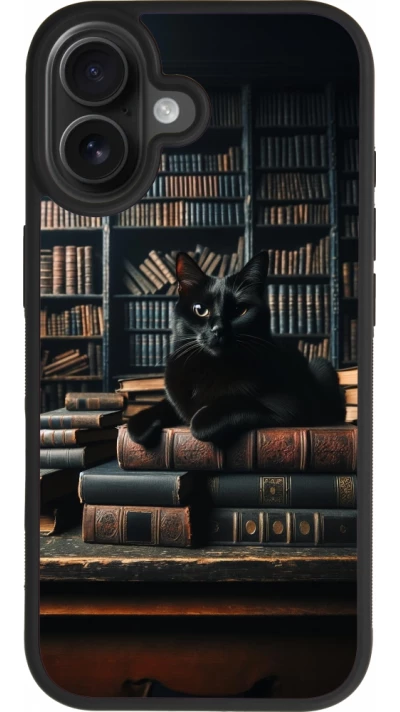 iPhone 17 Case Hülle - Silikon schwarz Katze Bücher dunkel